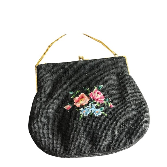Vintage Needlepoint Floral Kiss Close Purse 5” X 6” - Picture 2 of 5